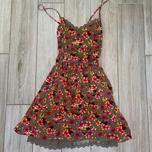 Olive green with floral prints cross back sundress
